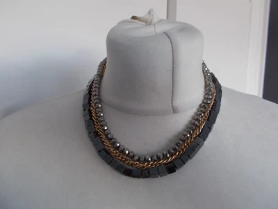 £7.85 • Buy   Costume Jewellery Gold Tones Grey  Beaded Statement Necklace