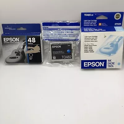 3 GENUINE EPSON 48 Ink Cartridges T048120 T0482 T048520 Black Cyan Light Cyan • $18