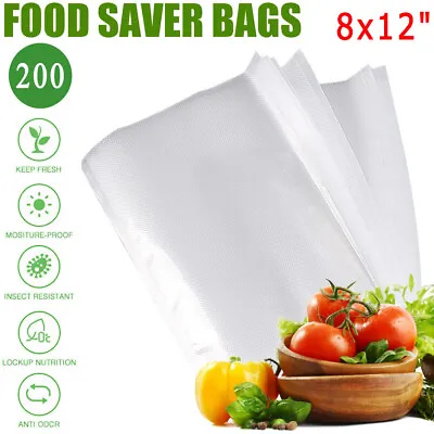 200 Vacuum Sealer Bags 8X12  Quart Food Vac Storage For Food Saver Seal A Meal • $25.90