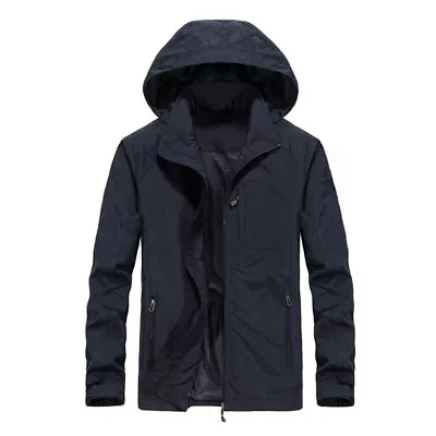 Mens Windproof Waterproof Jacket Tops Outdoor Hiking Zippy Up Hooded Rain Coat • £9.99