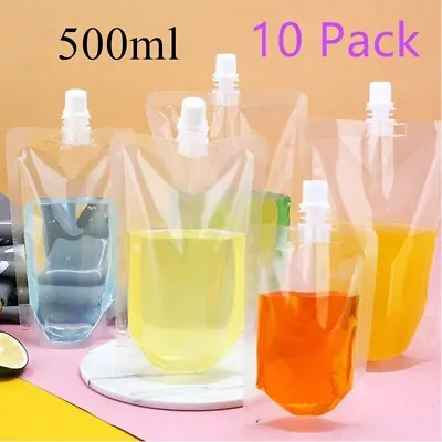 £3.94 • Buy 500ml Plastic Stand Up Bag Booze Bottle Travel Festival Drink Pouch Beverage 10X
