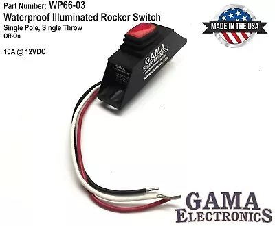 Waterproof Mini Rocker Switch 10A Red Illuminated On-Off 12VDC P/N WP66-03 • $31.95