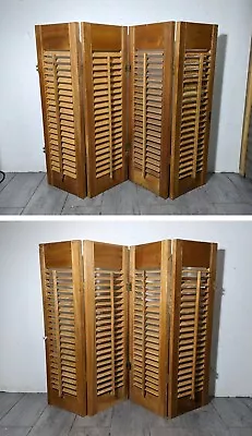 Vintage Set Of 2 Folding Wood Louver Plantation Window Shutters Interior Panel • $252