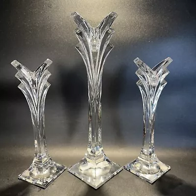 MIKASA Vintage Set Of 3 Candle Holders Art Deco Tulip Lead Crystal Collectible • $38