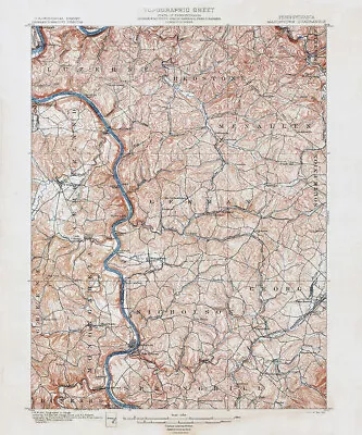 1903 Topo Map Of Masontown PA Quadrangle Carmichaels Ceylon • $50