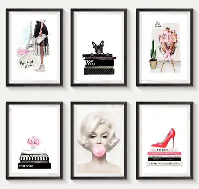 £2.99 • Buy Set Of 6 Fashion Art Prints Designer Coco Perfume Bottle Glitter A5 A4 A3 S03