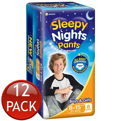 12 X Babylove Sleepy Nights Pants 8-15 Years 27-57Kg Overnight Nappies 8 Pack • $738.19