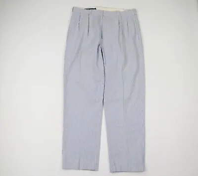 Vtg 90s Ralph Lauren Mens 36x32 Pleated Cuffed Hickory Striped Seersucker Pants • $71.95