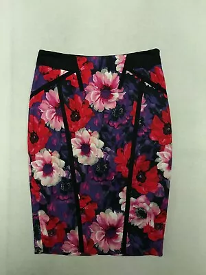 Queenspark Woman Size 8 Floral Multicoloured Womens Skirt Cotton Blend Stretch • $7.50