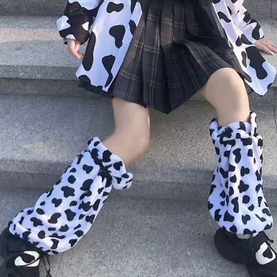 Cow Print Mid-calf Women Jk Foot Cover Villus Socks Drawstring Sock Leg Warmers • £9.02