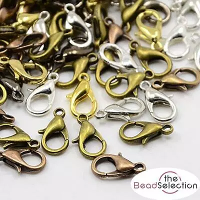 50 Lobster Clasps 12mm Mixed Silver Bronze Gold Copper Plated Findings Ag23 • £4.29