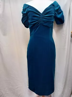 Classic Deep TEAL GREEN Lined Velvet Dress By FRANK USHER 32  Bust • £17.95