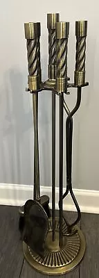 Vintage Fireplace Tool Set 4 Tools And Stand Round Base FREE SHIPPING • $119.99