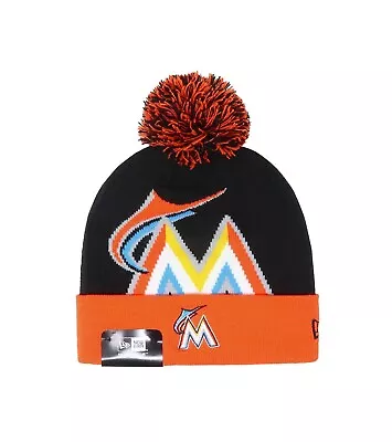 New Era Men Women Beanie Miami Marlins Black Orange Woven Biggie Pom Knit Hat • $10