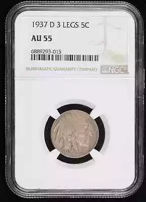 1937 D 3 LEGGED Nickel Indian Head Or Buffalo NGC AU-55 • $1504.98