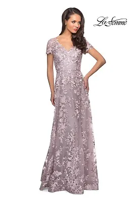 New La Femme 27870 Floral Lace Gown Dress V Neck Sheer Antique Blush Size 2 *v • $79.99
