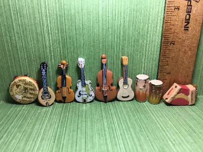 Musical Instruments Music Violin Guitar Drums Bass 8pc Set Dollhouse Miniatures  • $32.95