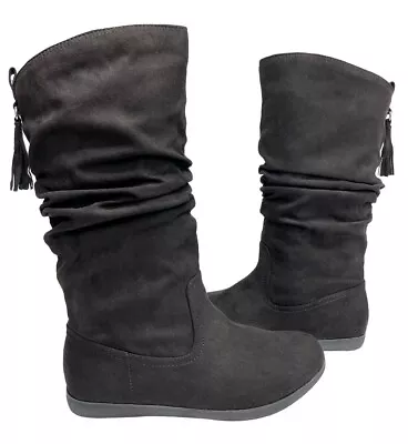 Arizona Kasper Slouch Tassel Black Faux Leather Memory Foam Boots Womens 6 M NEW • $12.75