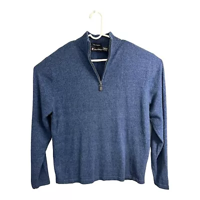 Daniel Bishop Sweater Mens Medium Blue 1/4 Zip Pullover 100% 2-Ply Cashmere • $14.99