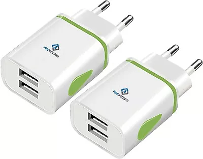 EU 2 Pin To Dual USB Plug Adapter - 2 Pack Travel Charger Europe Euro Adaptor • £8.99