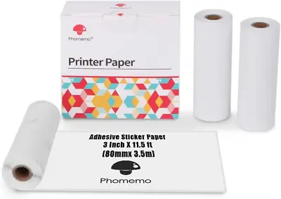 $30.98 • Buy Phomemo 3 Roll Adhesive Sticker Paper For Phomemo M03/M03AS/M04S Portable Photo 