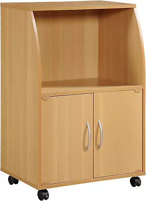 Mini Microwave Cart With Two Doors And Shelf For Storage Beech • $63.99