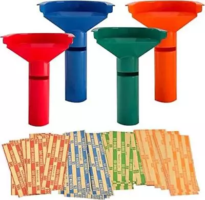 252 Coin Wrappers With Coin Sorter Tubes - Funnel Shaped Color-Coded Coin  • $14.30