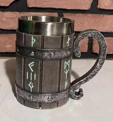 Norse Stainless Steel Wooden Looking Viking Coffee Cool Mug Beer Stein • $54.95