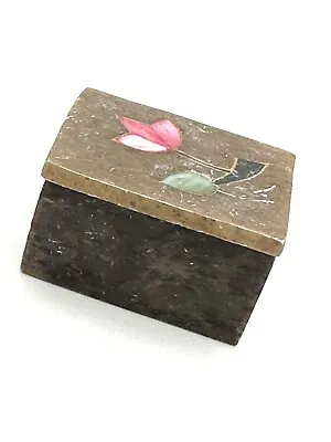 Vintage Hand Carved Marble Trinket Box With Inlaid Flowers • $13.89