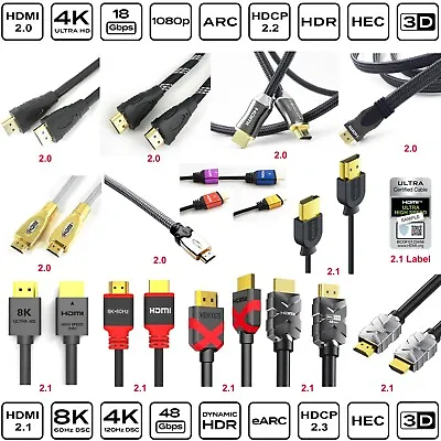 Premium 8K 4K HDMI Cable V2.1 V2.0 Ultra HD 3D HEC ARC High Speed PS5 4 XBox X 1 • $89.99