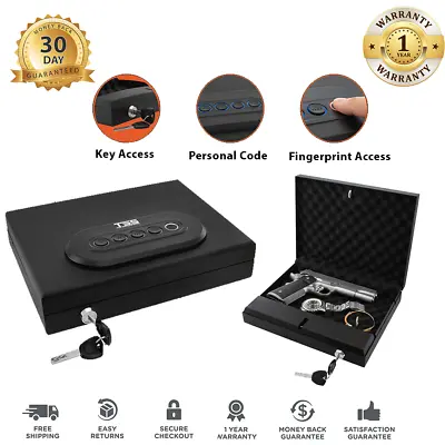 Fingerprint Gun Safe Box Lock Pistol Vault Firearm Security Home Office Car • $49.99