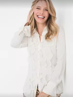 CHICO'S Ruffle Front Shirt Color: White New With Tags!!!! • $29.99