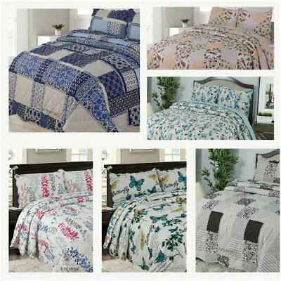 £32.98 • Buy Quilt Bed 3 Piece Vintage Set Patchwork Bedspread Reversible Double King Size 