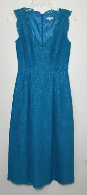 Shoshanna Floral Lace Midi Dress Sleeveless V Neck Fit Flare Bright Blue Size 2 • $85