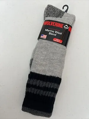 Wolverine Merino Wool Blend Cushioned Boot Socks - Black/Grey Stripe Cuff • $8.99