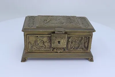 Antique Brass Bronze Jewelry Trinket Casket Renaissance Royal Scenes With Mark • $245