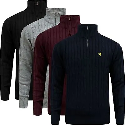 Lyle & Scott Mens Cable Knit Half Zip Jumper Crew Neck Weave Knitted Cardigan • £13.99