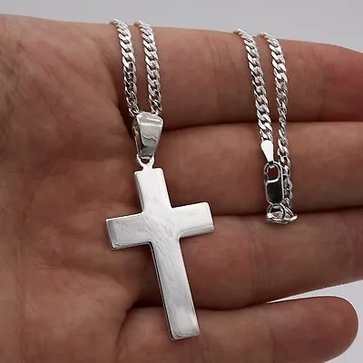 925 Sterling Silver Men Large Cross Pendant Necklace 20 Inch Brand New • £49.90