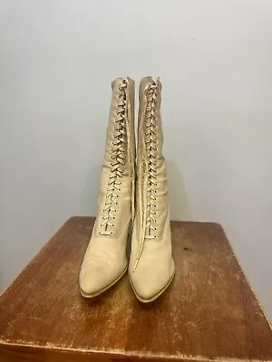 Antique 1910s Cream Colored Wedding Shoes Lace Up Boots High Heel As Is • $195