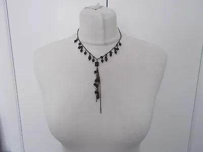 Costume Jewellery  Black Beaded Y Drop Statement Necklace • £7.85