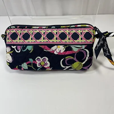 Vera Bradley Wristlet Retired Ribbons Pattern Navy Multi Floral Preowned Clean • $11.87