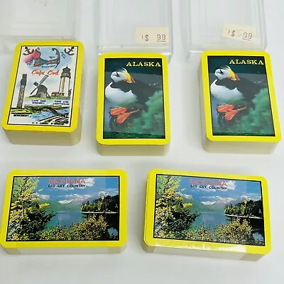 LOT Of 5 Miniature Travel Souvenir Playing Cards Alaska Cape Cod Montana Sealed • $16.99