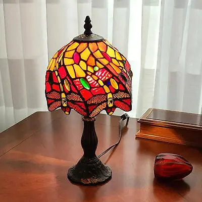 Tiffany Style Mini 14.5in Accent Table Lamp Stained Glass Red Dragonfly • $99.77