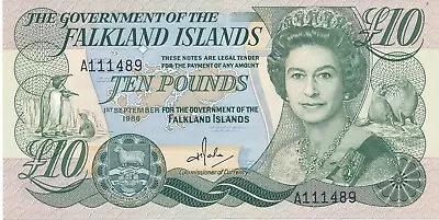 10 Pounds Falkland Islands Prefix A (Ref. Pick 14a) • £8.50