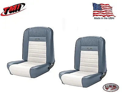 Full Set Deluxe PONY Seat Upholstery  Ford Mustang Front/Rear - Blue & White • $950.09