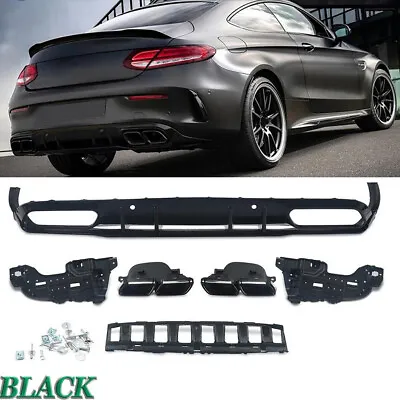Rear Diffuser Black Exhaust Tips For Mercedes C205 C43 C63 AMG Coupe 2015-2018 • $259.34