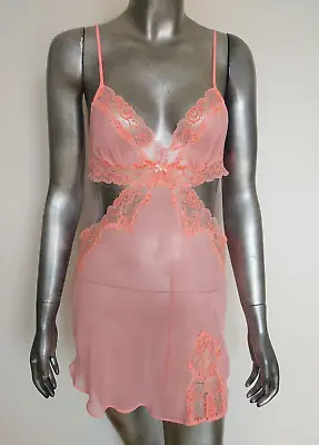 VICTORIA'S SECRET Blush Dainty Sheer  & Lace Cut Out Chemise Nightie Slip Size S • $35