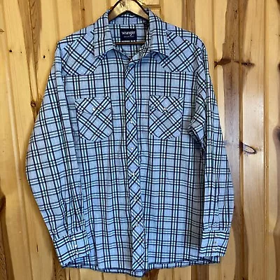 Wrangler Western Shirt Mens XLT Blue Plaid Long Sleeve Pearl Snap Button Cowboy • $17.95