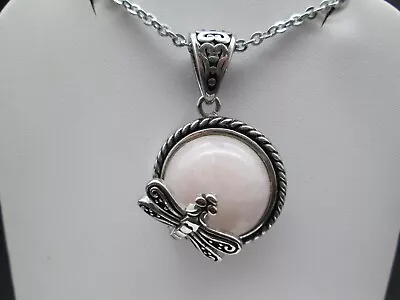 Dragonfly Genuine Rose Quartz Stainless Steel 18  Necklace Vintage Estate Nice! • $16.99