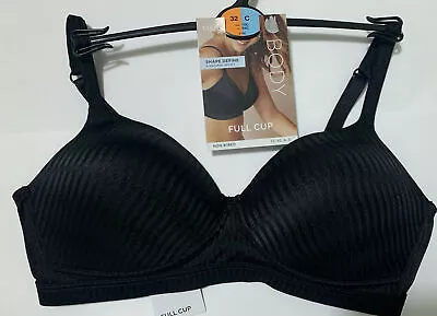 M&S SHAPE DEFINE NON WIRED VELVET TOUCH NATURAL UPLIFT FULL CUP Bra BLACK 32C • £11.99